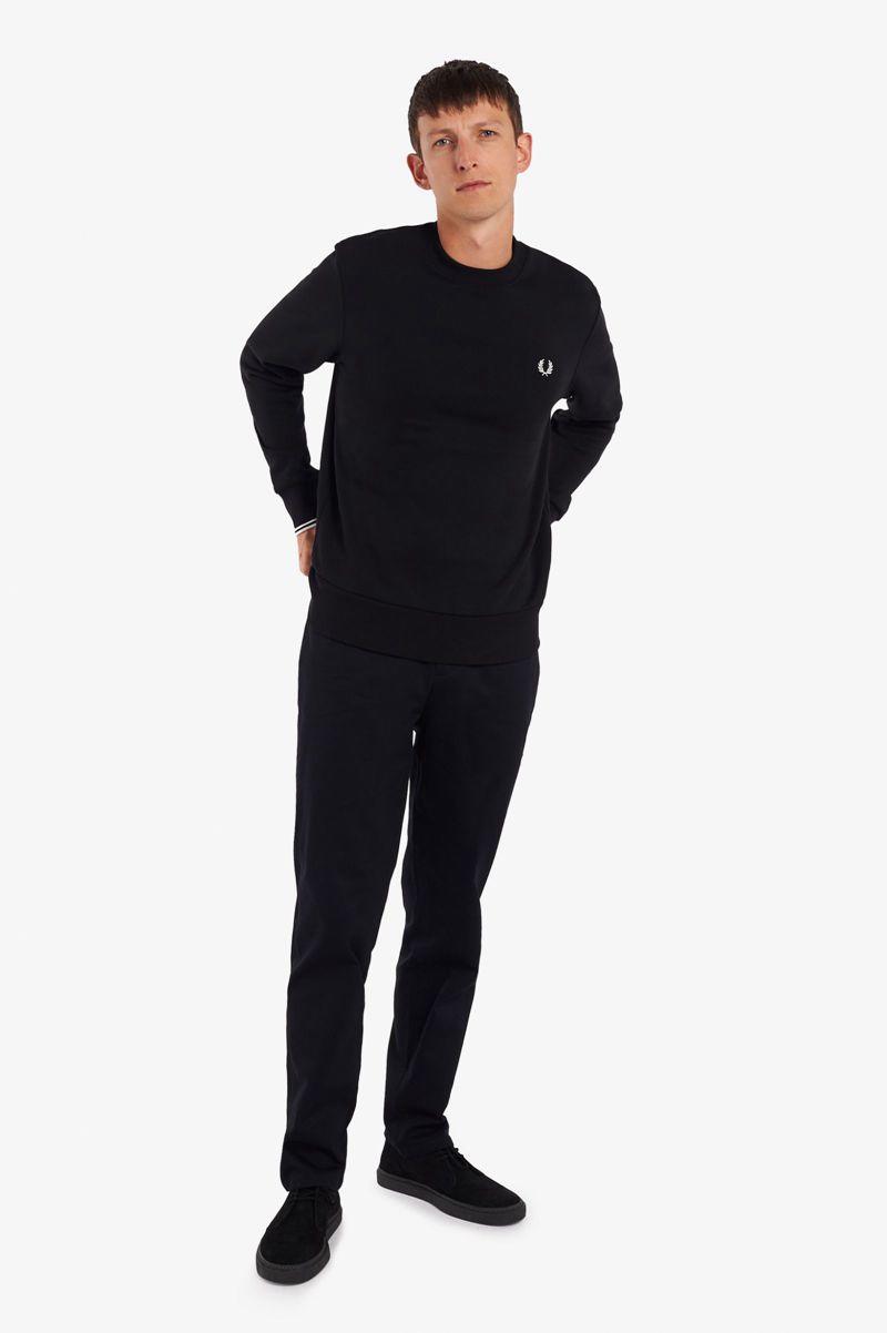 Black Fred Perry Crew Neck Men's Sweatshirts | PH 1570YXFU